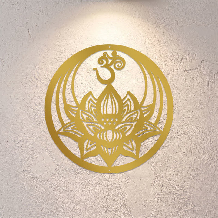 Buddha Stones Golden Lotus OM Metal Meaningful Symbols Wall Art - image 0