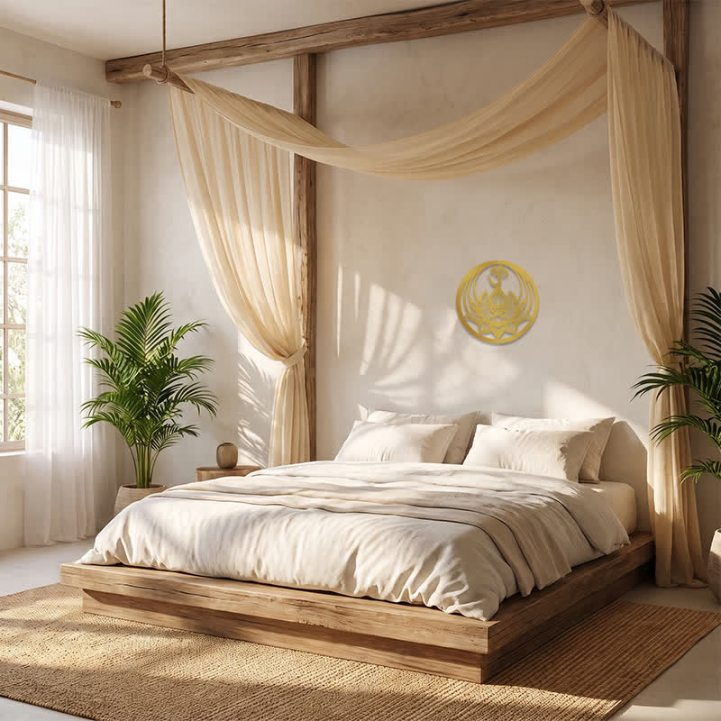Buddha Stones Golden Lotus OM Metal Meaningful Symbols Wall Art - image 9