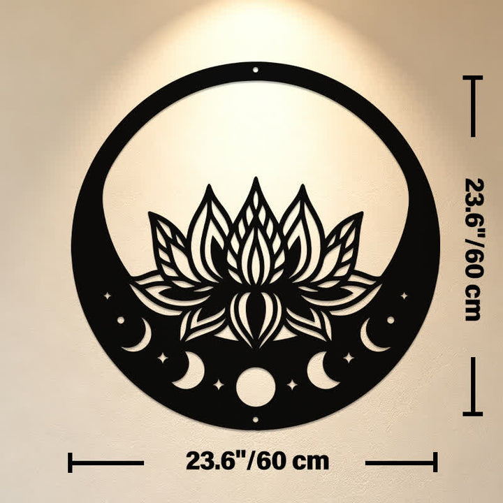 Buddha Stones Round Metal Lotus Moon Phase Purity Meaningful Symbols Wall Art - Approx. 60cm x 60cm x 0.12cm / 23.62in x 23.62in x 0.05in - image 12