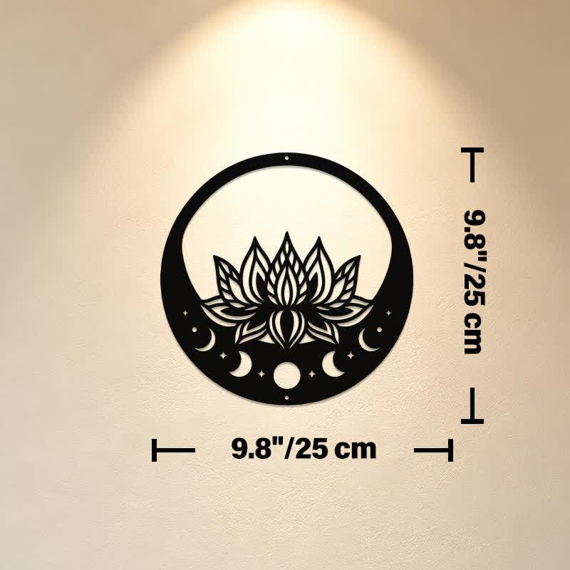 Buddha Stones Round Metal Lotus Moon Phase Purity Meaningful Symbols Wall Art - Approx. 25cm x 25cm x 0.1cm / 9.84in x 9.84in x 0.04in - image 2