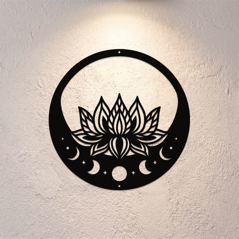 Buddha Stones Round Metal Lotus Moon Phase Purity Meaningful Symbols Wall Art - image 0