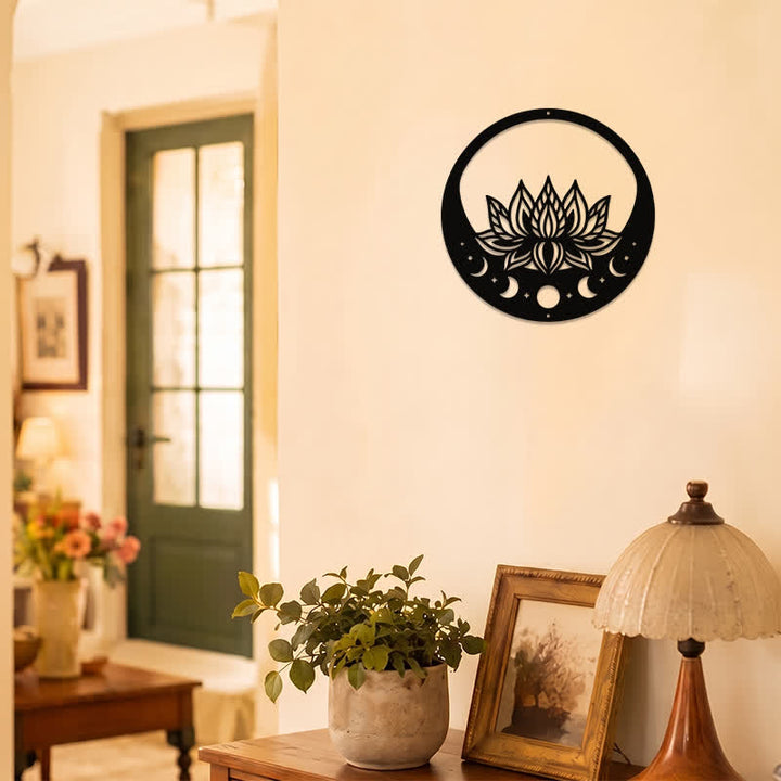 Buddha Stones Round Metal Lotus Moon Phase Purity Meaningful Symbols Wall Art - image 7
