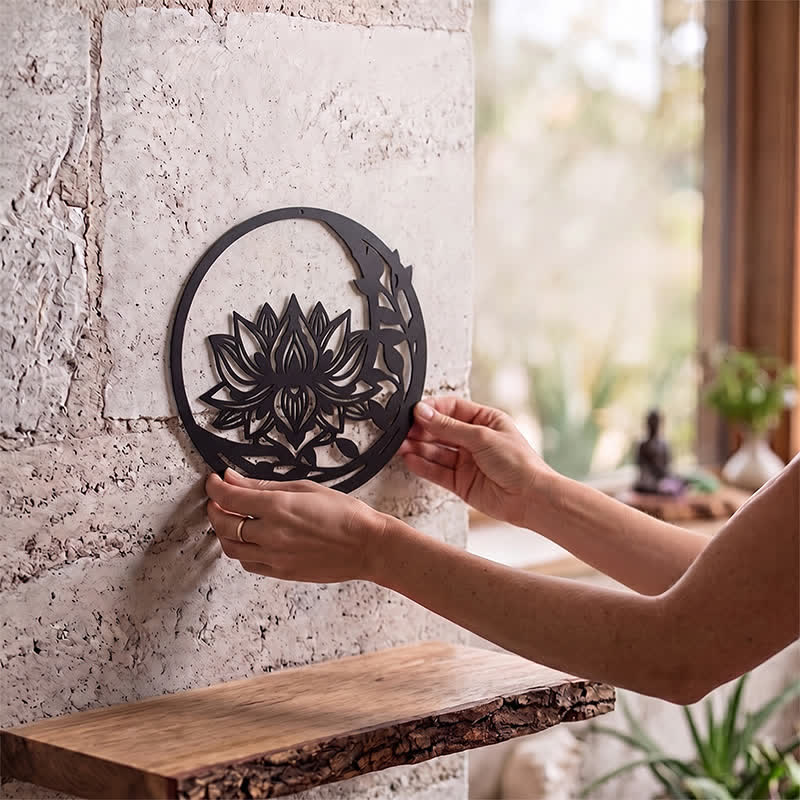 Buddha Stones Round Lotus Purity Metal Meaningful Symbols Wall Art - image 1