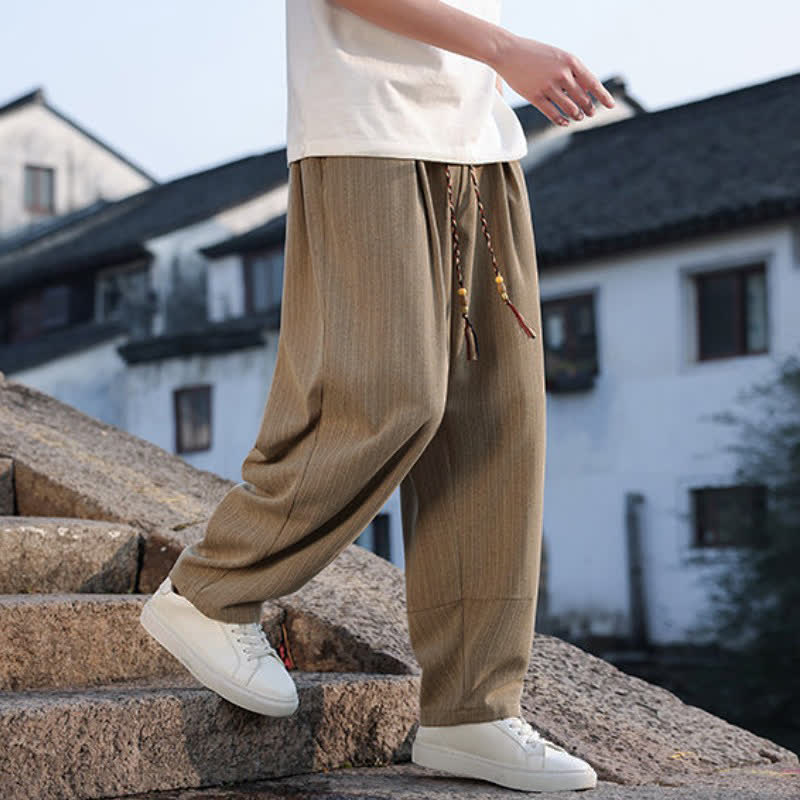 Buddha Stones Spring Fall Minimalist Casual Drawstring Solid Ankle Pants Men's Straight Leg Pants With Pockets - image 5