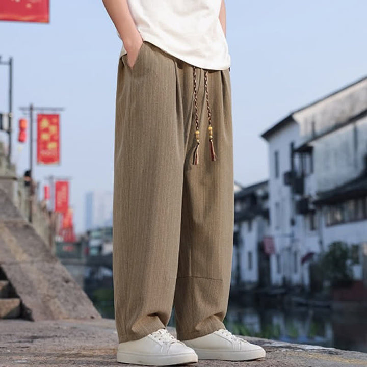 Buddha Stones Spring Fall Minimalist Casual Drawstring Solid Ankle Pants Men's Straight Leg Pants With Pockets - image 3