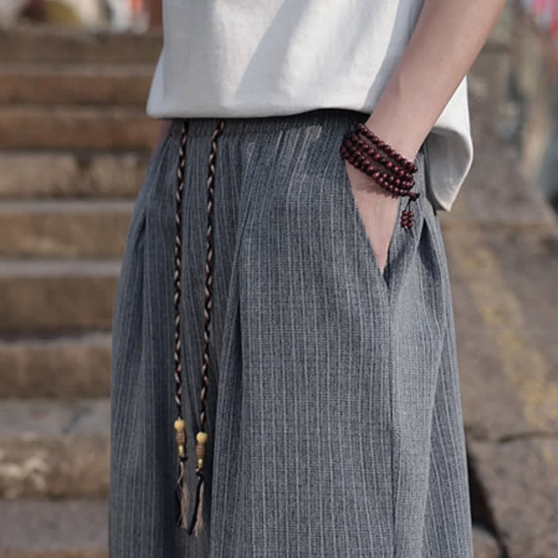 Buddha Stones Spring Fall Minimalist Casual Drawstring Solid Ankle Pants Men's Straight Leg Pants With Pockets - image 15