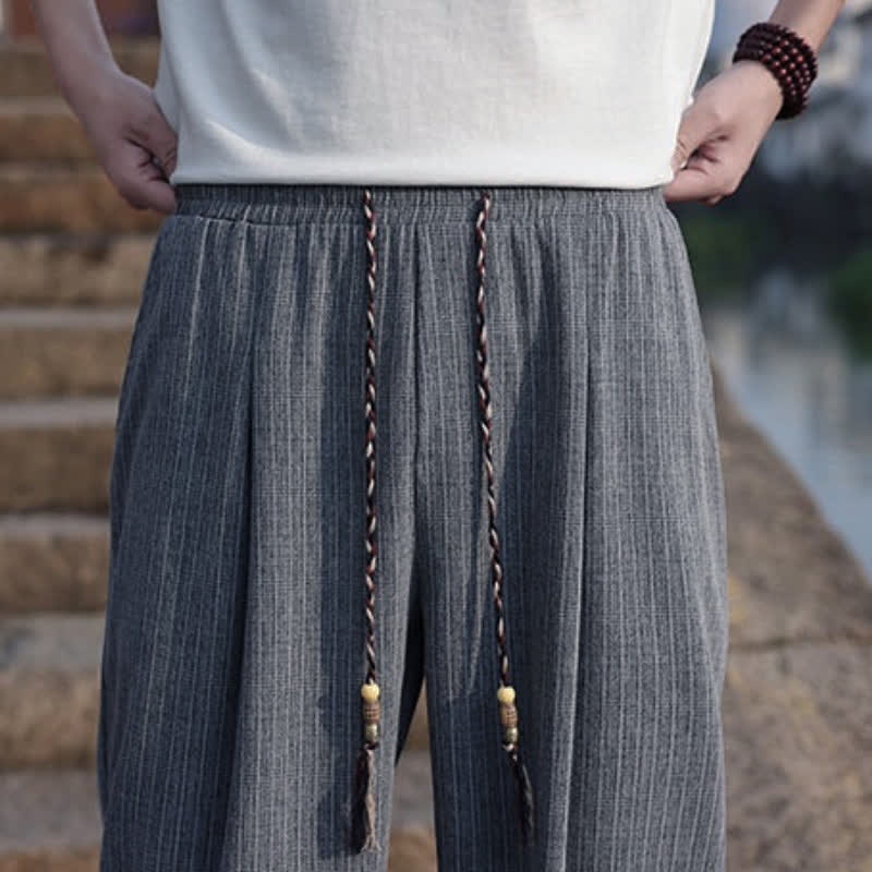 Buddha Stones Spring Fall Minimalist Casual Drawstring Solid Ankle Pants Men's Straight Leg Pants With Pockets - image 14