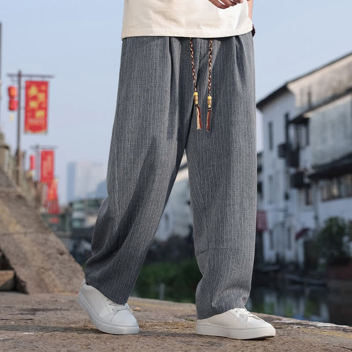 Buddha Stones Spring Fall Minimalist Casual Drawstring Solid Ankle Pants Men's Straight Leg Pants With Pockets - Gray - US/UK/AU46, EU56 (5XL) - image 8
