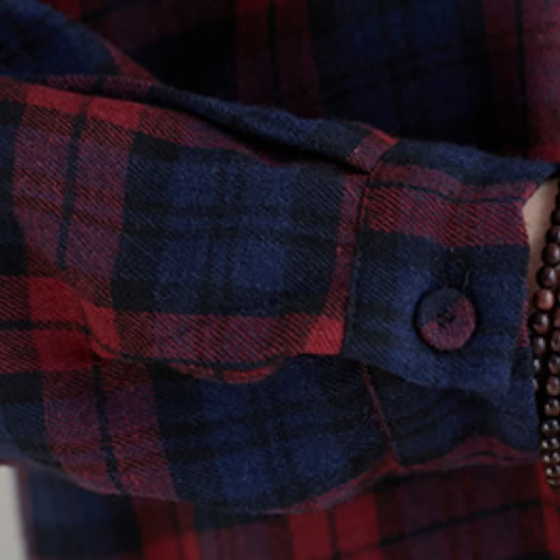 Buddha Stones Fall Casual Vintage Button-Up Plaid Women's Long Sleeve Dresses With Pocket - image 14