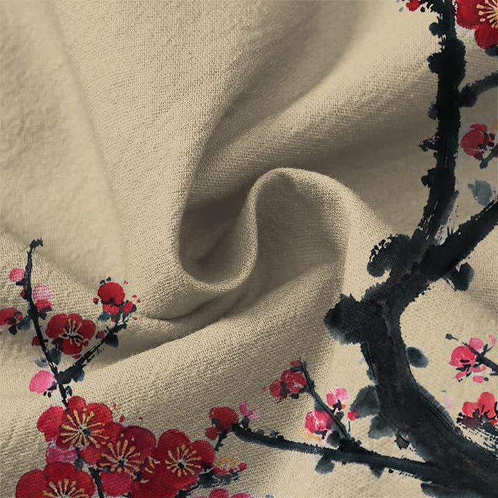 Buddha Stones Cotton Eastern Seal Plum Pattern V-Neck Buttons Men's Long Sleeve Shirts - image 13