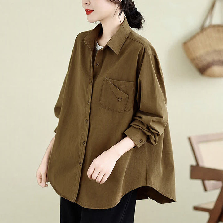 Buddha Stones Fall Casual Minimalist Button-Up Solid Cotton Women's Jacket With Pocket - image 2