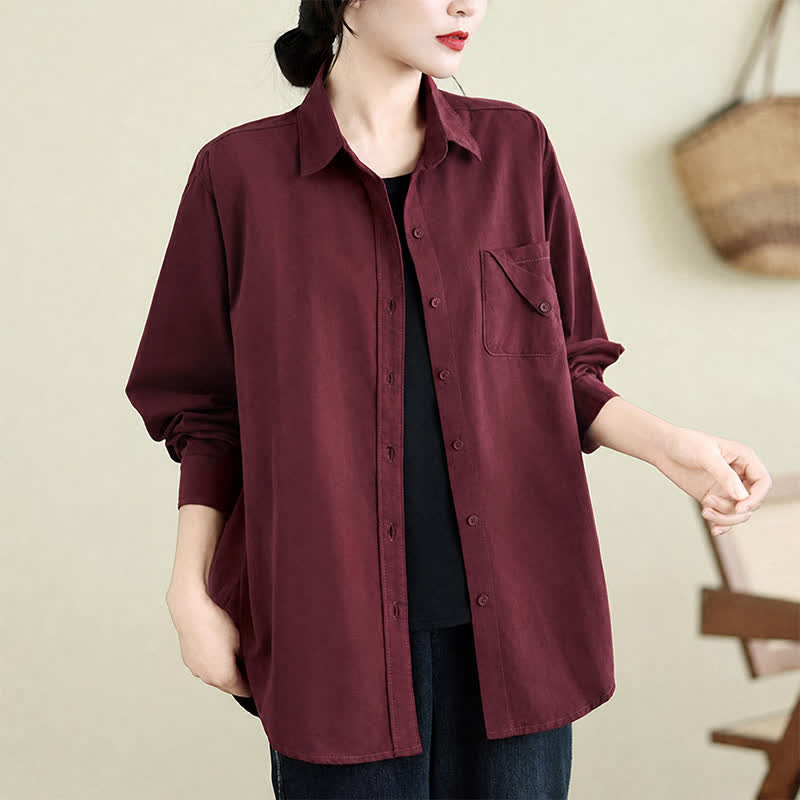 Buddha Stones Fall Casual Minimalist Button-Up Solid Cotton Women's Jacket With Pocket - image 11