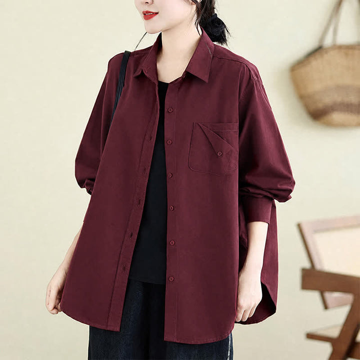 Buddha Stones Fall Casual Minimalist Button-Up Solid Cotton Women's Jacket With Pocket - image 12