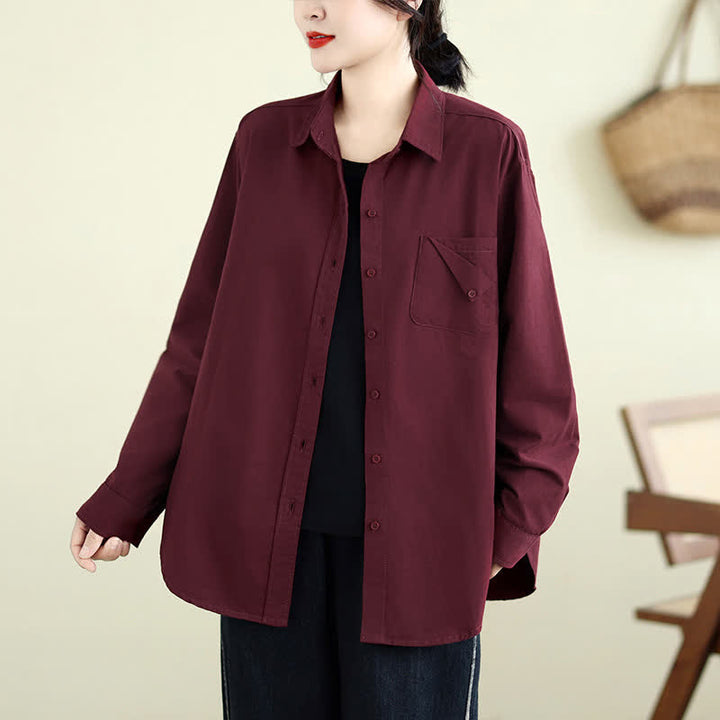 Buddha Stones Fall Casual Minimalist Button-Up Solid Cotton Women's Jacket With Pocket - image 13
