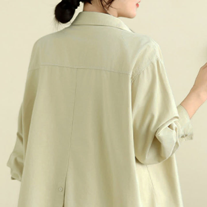 Buddha Stones Fall Casual Minimalist Button-Up Solid Cotton Women's Jacket With Pocket - image 21