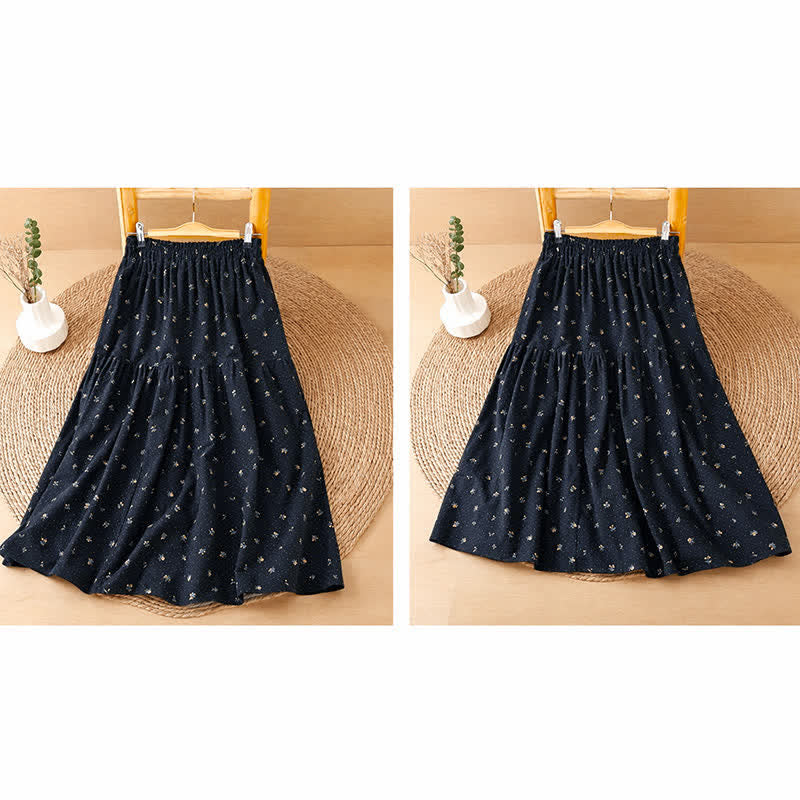 Buddha Stones Fall Casual Boho Elastic Waist Floral Women's Skirt - image 4