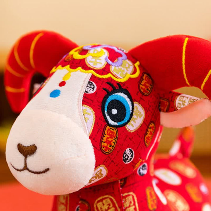 Buddha Stones Red Cotton Zodiac Goat Luck Plush Cute Animal Decor - image 2