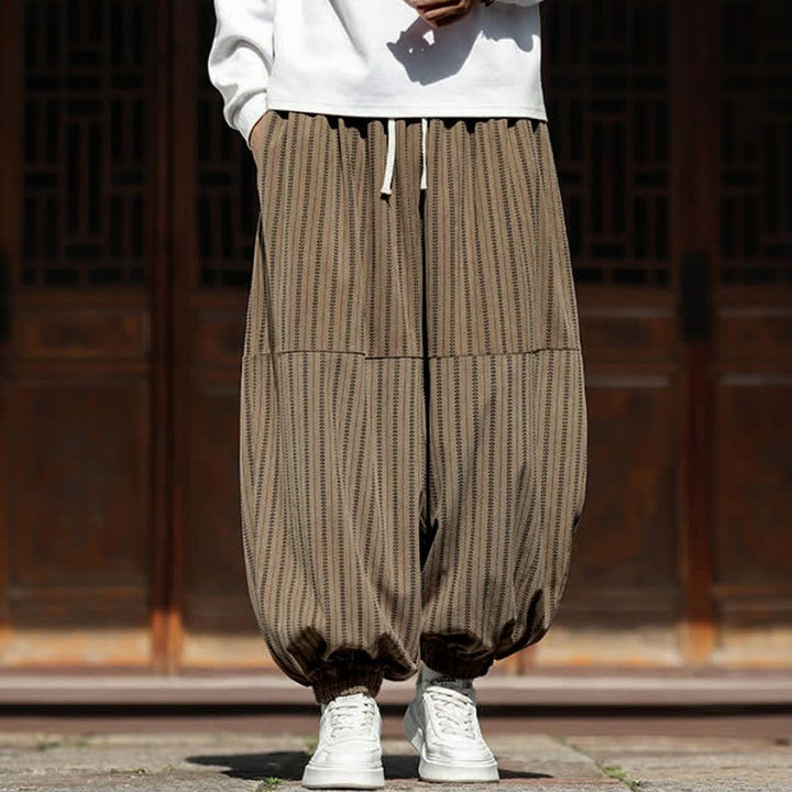 Buddha Stones Spring Fall Casual Drawstring Striped Cropped Pants Corduroy Men's Harem Pants With Pocket - image 18