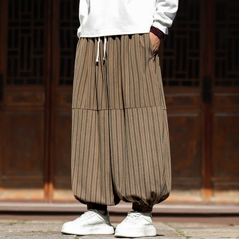 Buddha Stones Spring Fall Casual Drawstring Striped Cropped Pants Corduroy Men's Harem Pants With Pocket - image 23