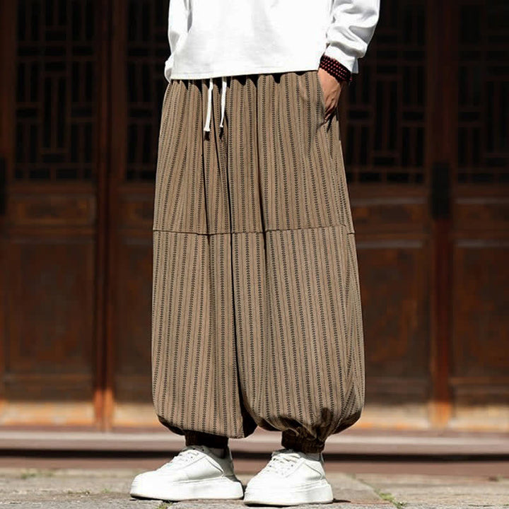 Buddha Stones Spring Fall Casual Drawstring Striped Cropped Pants Corduroy Men's Harem Pants With Pocket - image 23