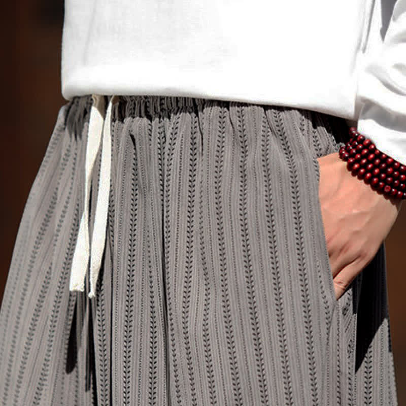 Buddha Stones Spring Fall Casual Drawstring Striped Cropped Pants Corduroy Men's Harem Pants With Pocket - image 15