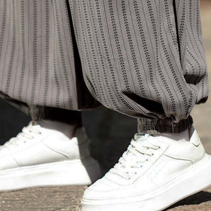 Buddha Stones Spring Fall Casual Drawstring Striped Cropped Pants Corduroy Men's Harem Pants With Pocket - image 16