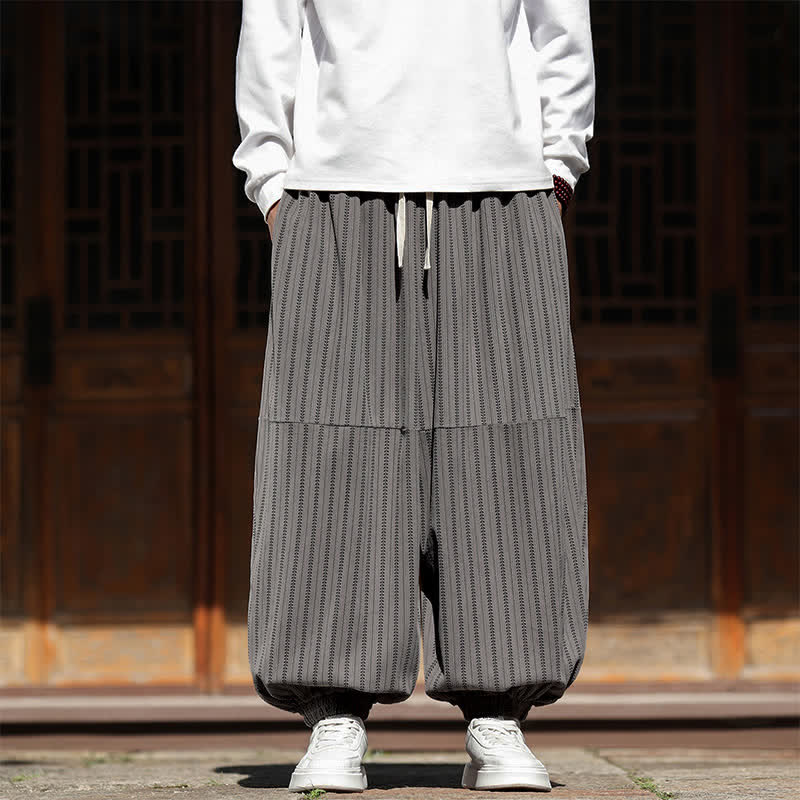 Buddha Stones Spring Fall Casual Drawstring Striped Cropped Pants Corduroy Men's Harem Pants With Pocket - DarkSlateGray - US/UK/AU46, EU56 (5XL) - image 7