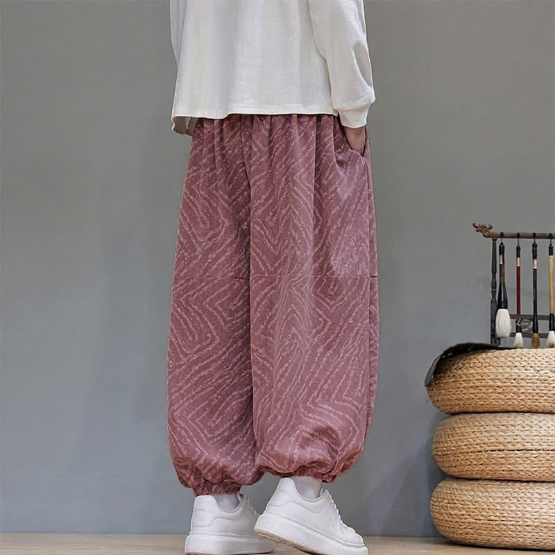 Buddha Stones Fall Winter Casual Boho Drawstring Abstract Lines Cropped Pants Corduroy Men's Harem Pants With Pockets - image 25