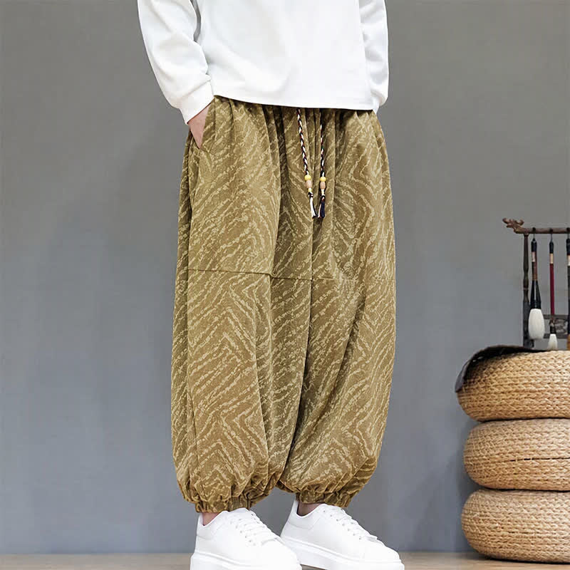 Buddha Stones Fall Winter Casual Boho Drawstring Abstract Lines Cropped Pants Corduroy Men's Harem Pants With Pockets - image 5