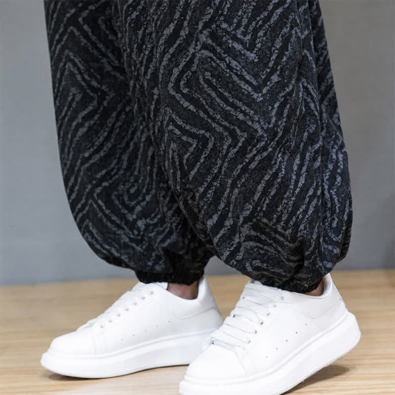 Buddha Stones Fall Winter Casual Boho Drawstring Abstract Lines Cropped Pants Corduroy Men's Harem Pants With Pockets - image 20