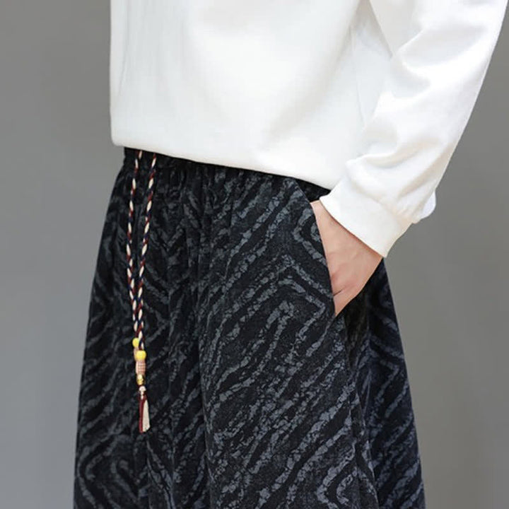 Buddha Stones Fall Winter Casual Boho Drawstring Abstract Lines Cropped Pants Corduroy Men's Harem Pants With Pockets - image 19
