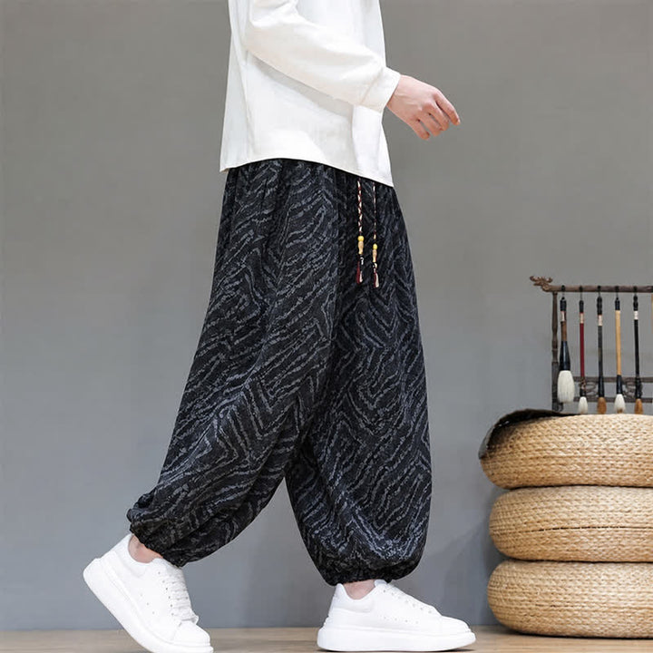 Buddha Stones Fall Winter Casual Boho Drawstring Abstract Lines Cropped Pants Corduroy Men's Harem Pants With Pockets - image 10