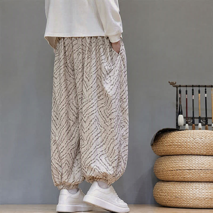 Buddha Stones Fall Winter Casual Boho Drawstring Abstract Lines Cropped Pants Corduroy Men's Harem Pants With Pockets - image 33