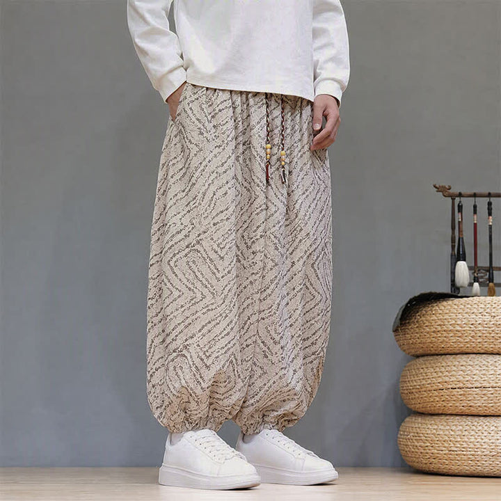 Buddha Stones Fall Winter Casual Boho Drawstring Abstract Lines Cropped Pants Corduroy Men's Harem Pants With Pockets - image 34
