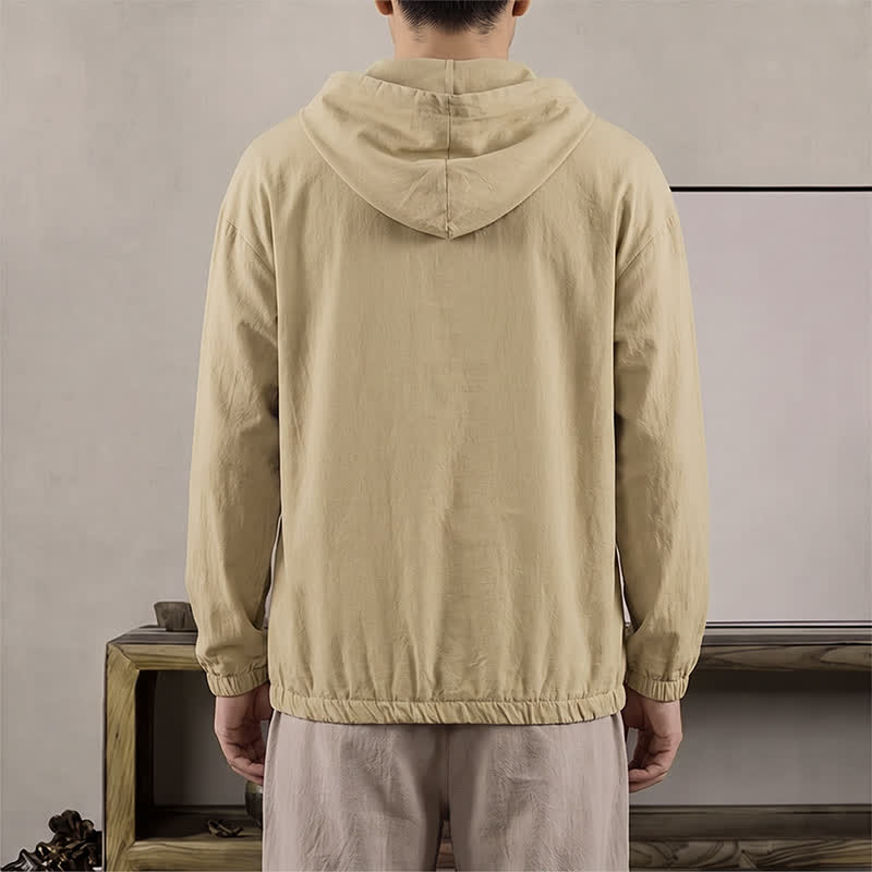 Buddha Stones Fall Casual Hooded Drawstring Solid Men's Long Sleeve Shirts With Pocket - image 11