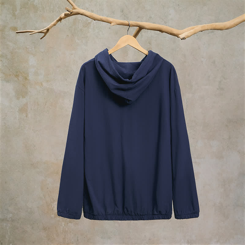 Buddha Stones Fall Casual Hooded Drawstring Solid Men's Long Sleeve Shirts With Pocket - image 3