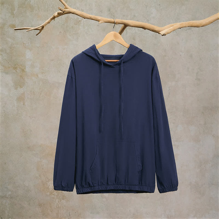 Buddha Stones Fall Casual Hooded Drawstring Solid Men's Long Sleeve Shirts With Pocket - image 2