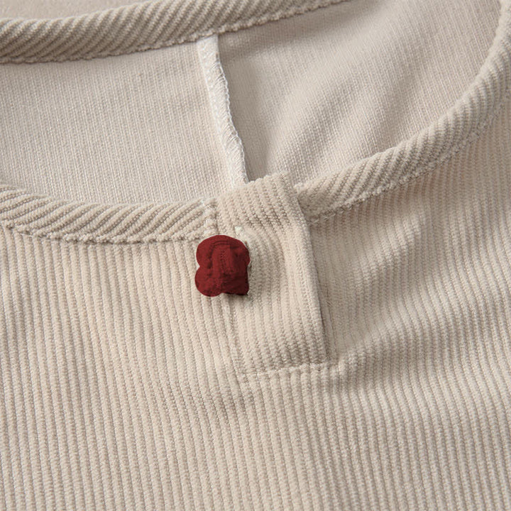 Buddha Stones Spring Fall Minimalist Crew Neck Button Solid Corduroy Women's Long Sleeve Shirts - image 6