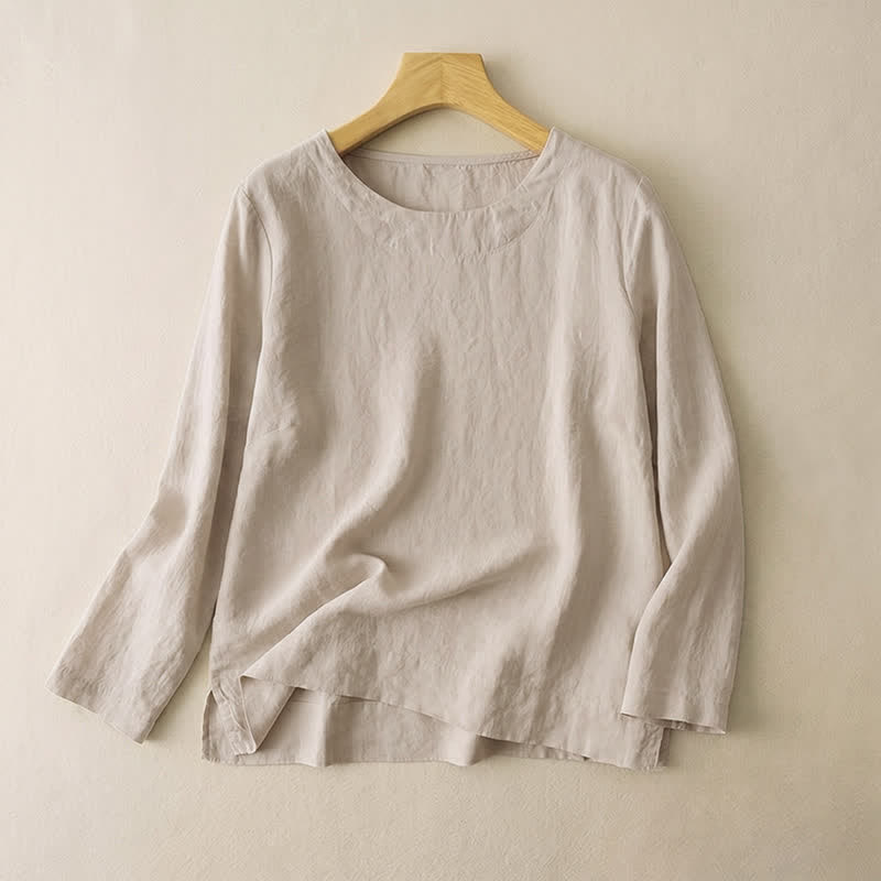 Buddha Stones Spring Fall Casual Crew Neck Design Cotton Women's Long Sleeve T-Shirt - Linen - US14，UK/AU18，EU46 (2XL) - image 6
