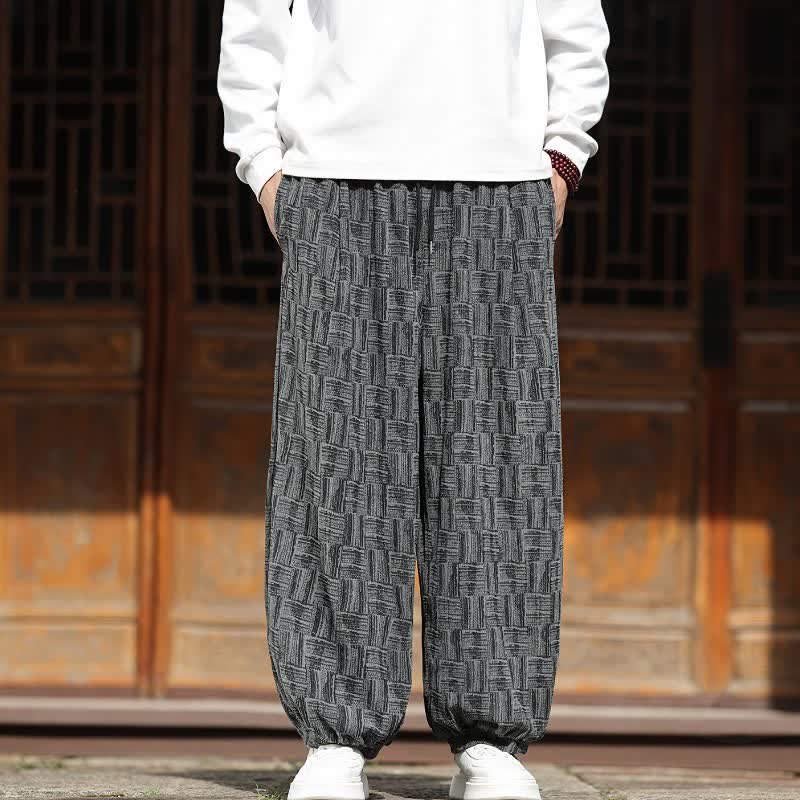 Buddha Stones Fall Winter Casual Vintage Drawstring Square Geometric Cropped Pants Corduroy Men's Harem Pants With Pockets - DimGray - US/UK/AU46, EU56 (5XL) - image 0