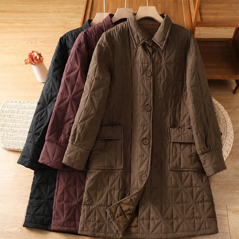 Buddha Stones Winter Casual Minimalist Button-Up Geometric Women's Coat With Pockets - image 25
