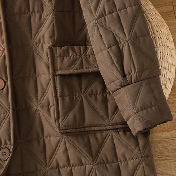 Buddha Stones Winter Casual Minimalist Button-Up Geometric Women's Coat With Pockets - image 7