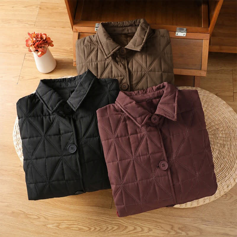 Buddha Stones Winter Casual Minimalist Button-Up Geometric Women's Coat With Pockets - image 26