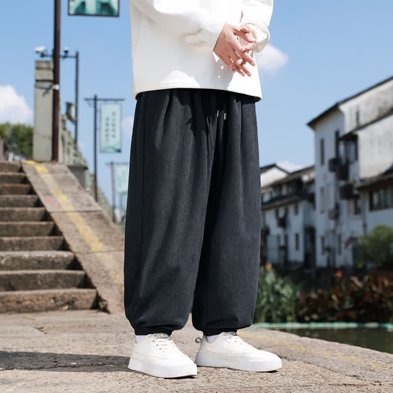 Buddha Stones Fall Winter Casual Drawstring Solid Cropped Pants Corduroy Men's Harem Pants With Pocket - DimGray - US/UK/AU46, EU56 (5XL) - image 10
