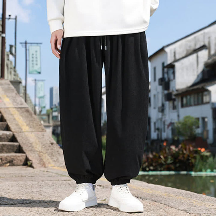 Buddha Stones Fall Winter Casual Drawstring Solid Cropped Pants Corduroy Men's Harem Pants With Pocket - image 20