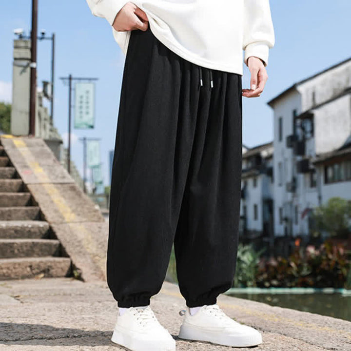 Buddha Stones Fall Winter Casual Drawstring Solid Cropped Pants Corduroy Men's Harem Pants With Pocket - image 21