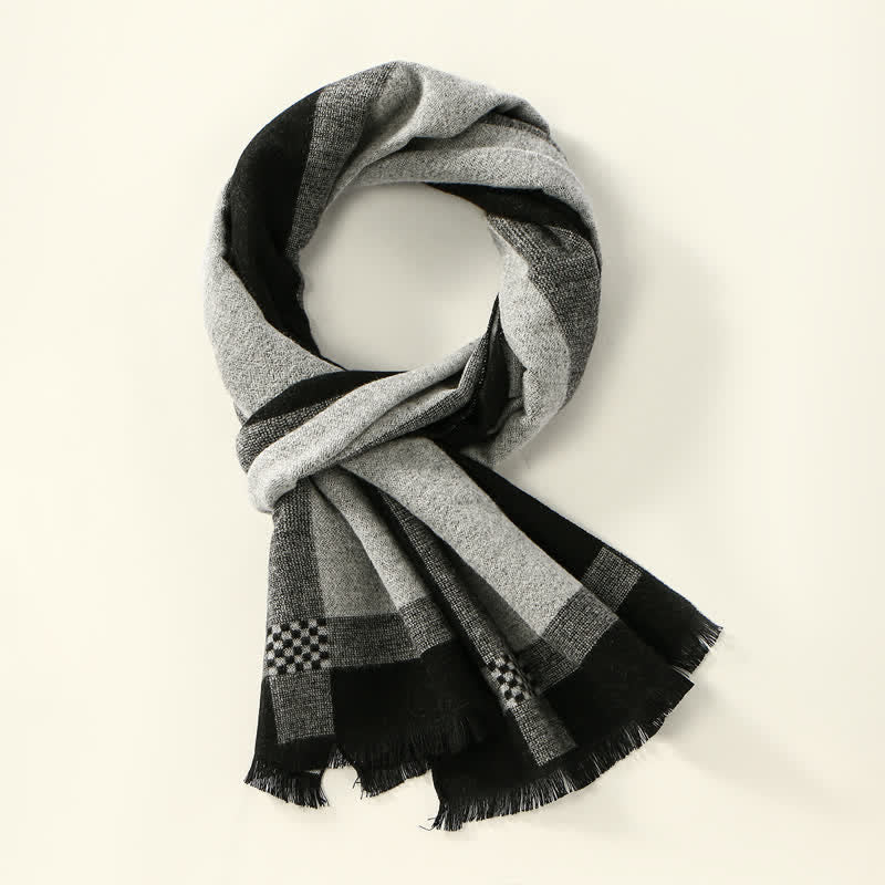 Buddha Stones Fall Winter Vintage Check Fringe Soft Men's Scarf - image 5