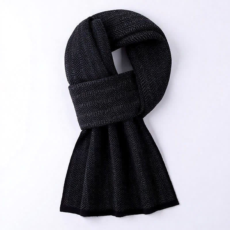 Buddha Stones Fall Winter Understated Herringbone Travel Men's Scarf - Black - image 4