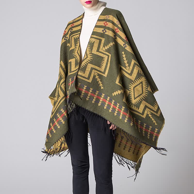 Buddha Stones Fall Winter Geometric Diamond Tassel Bohemian Women's Shawl - image 9