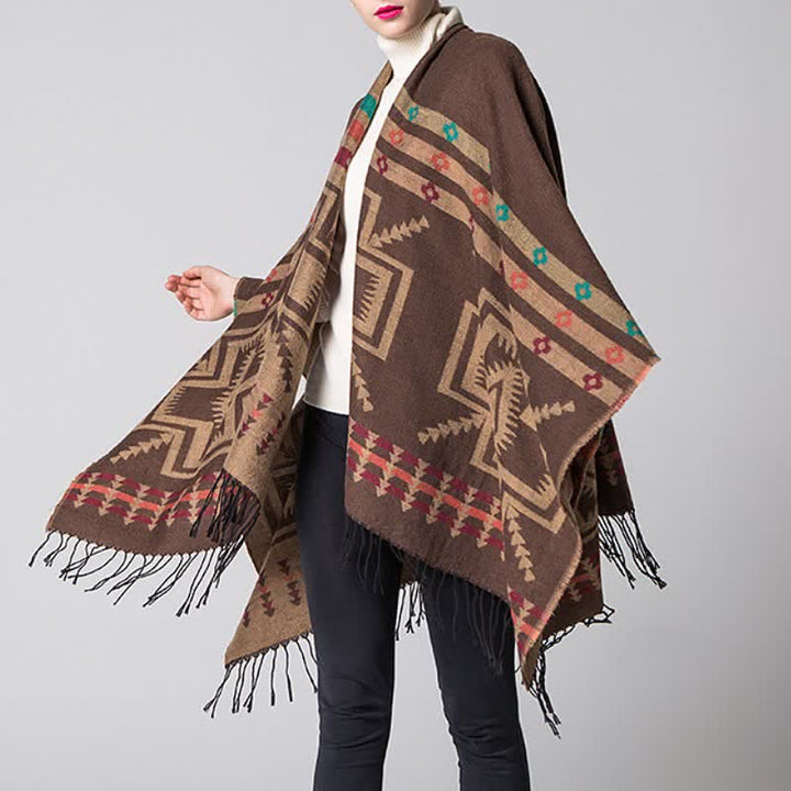 Buddha Stones Fall Winter Geometric Diamond Tassel Bohemian Women's Shawl - image 6